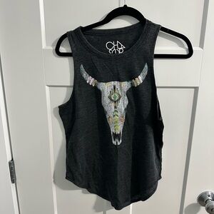 Chaser Charcoal Tank Top with Colorful Bull Skull